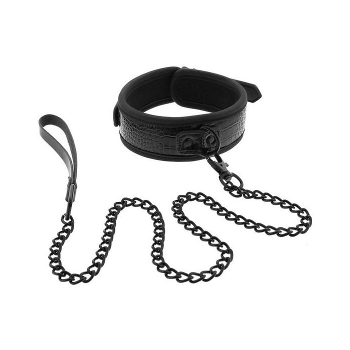 Collare e guinzaglio Blaze Croco nero - Set collare e guinzaglio in pelle nera Croco