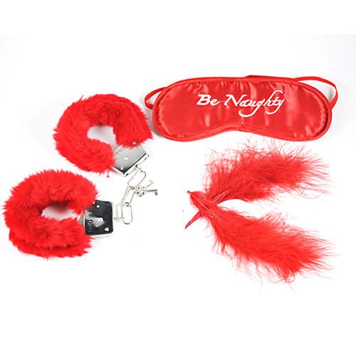 Be naughty set manette maschera e piuma