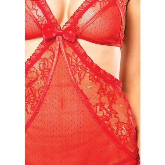 Grembiule chemise set 2 pezzi Leg avenue con nastro di raso e perizoma rosso