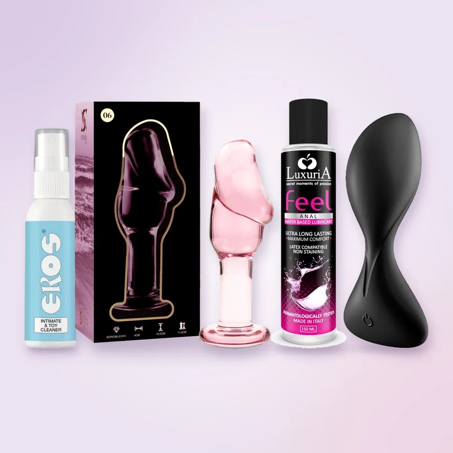 Il Satisfyer Trendsetter, il plug in vetro Nebula, il lubrificante Luxuria Feel e il detergente Eros