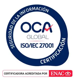 Marchio di certificazione OCA per ISO/IEC 27001, accreditato da ENAC